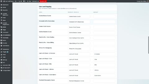 BricksMembers webhook user level mapping for Learn with Pascal access grants