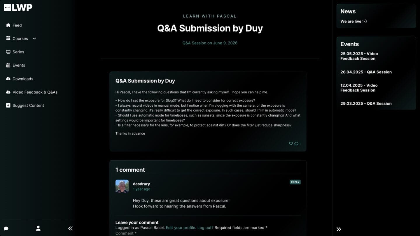 Learn with Pascal Q&A submission by Duy showing the linked event relationship