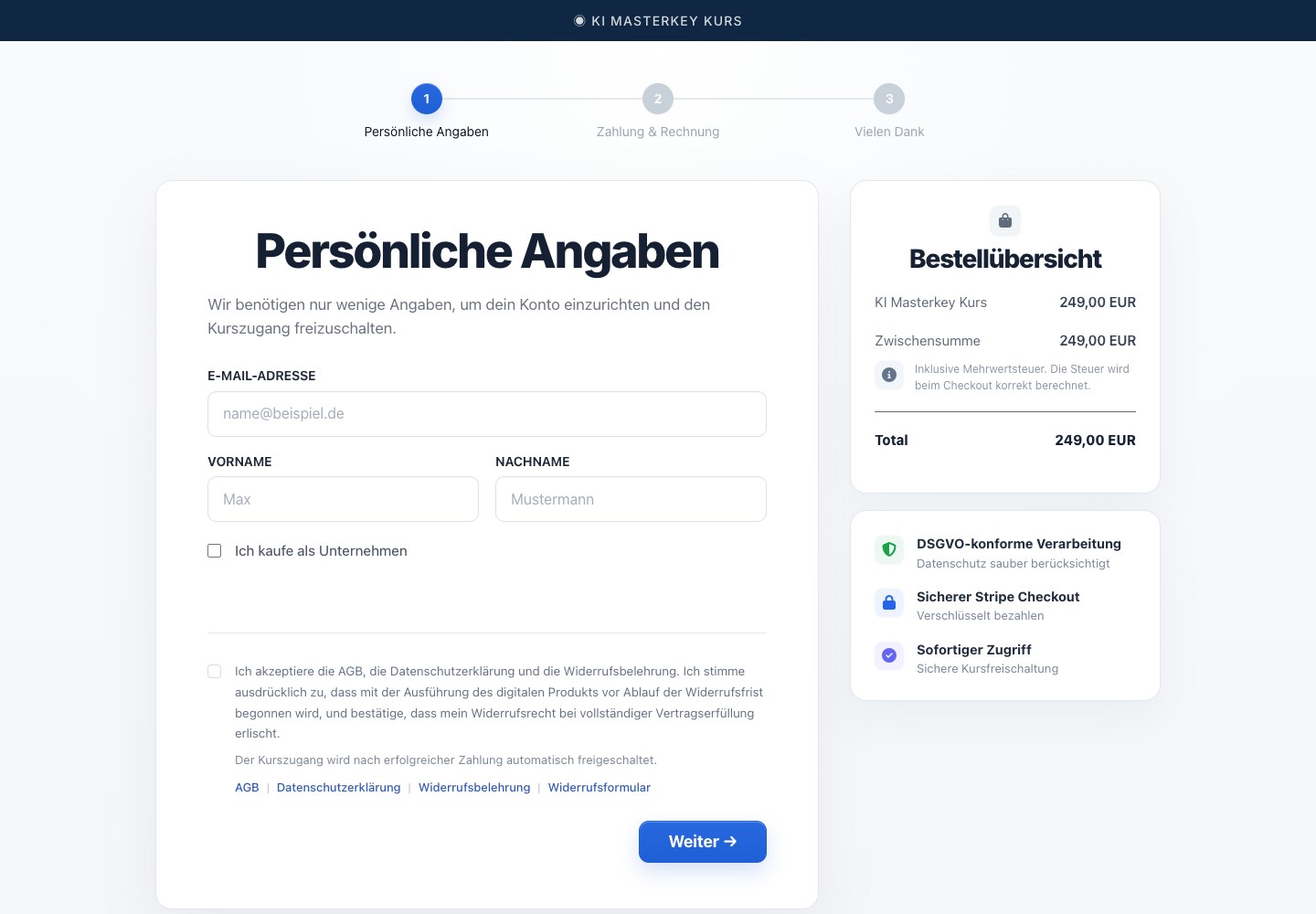 Four Stripe offers, one access level - Front-end screenshot