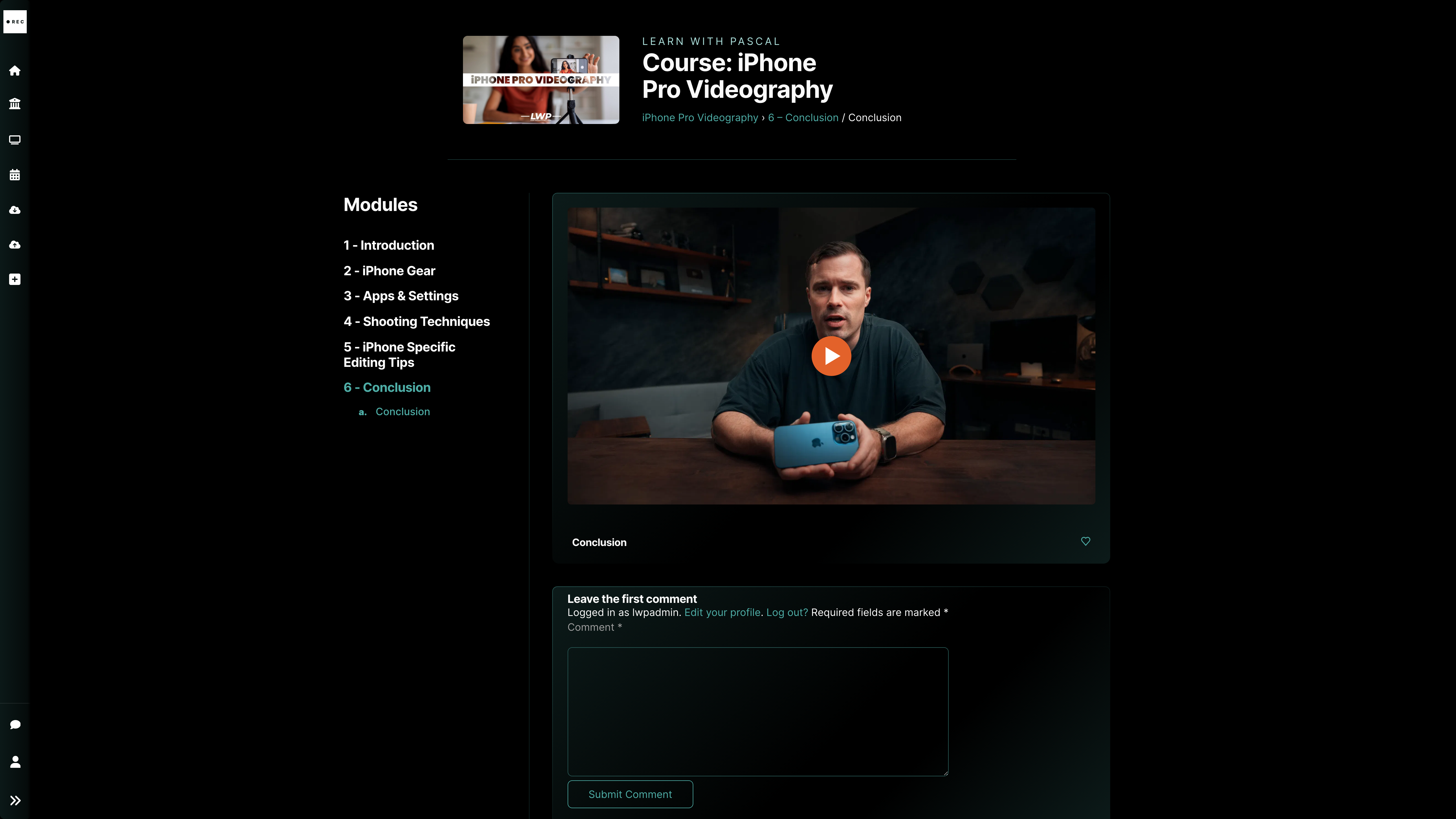 Learn with Pascal lesson page with protected video and course sidebar