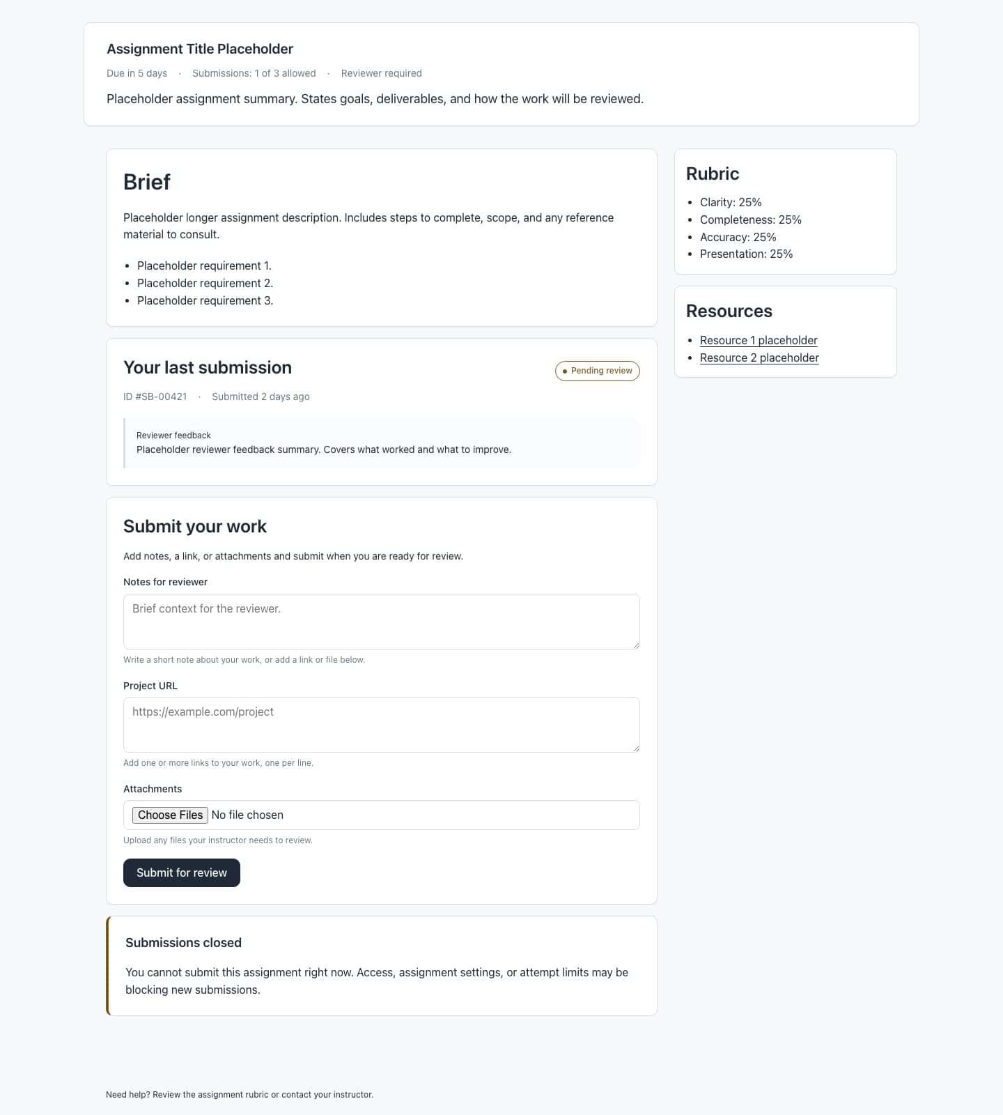 Assignment page