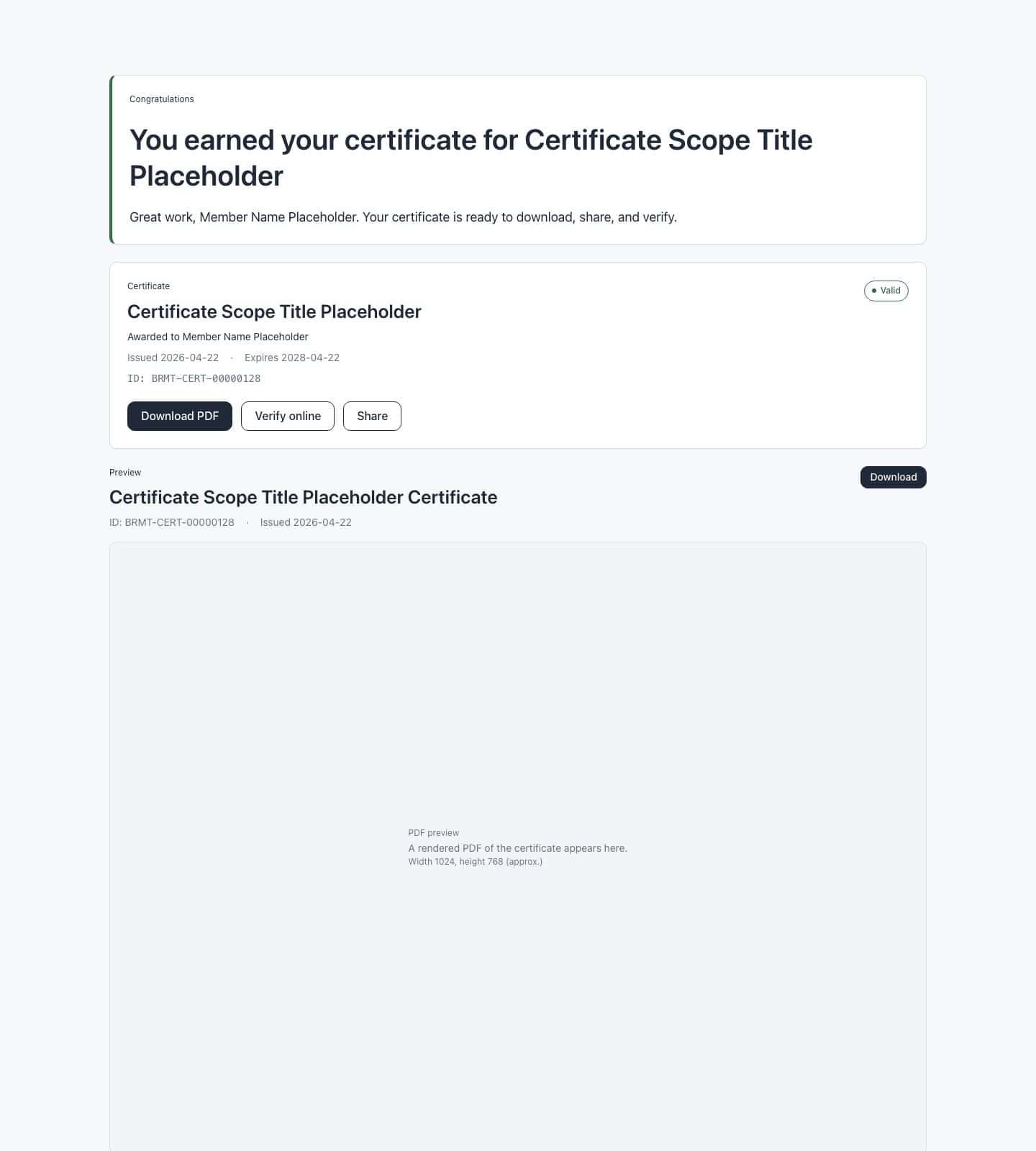 Certificate success page
