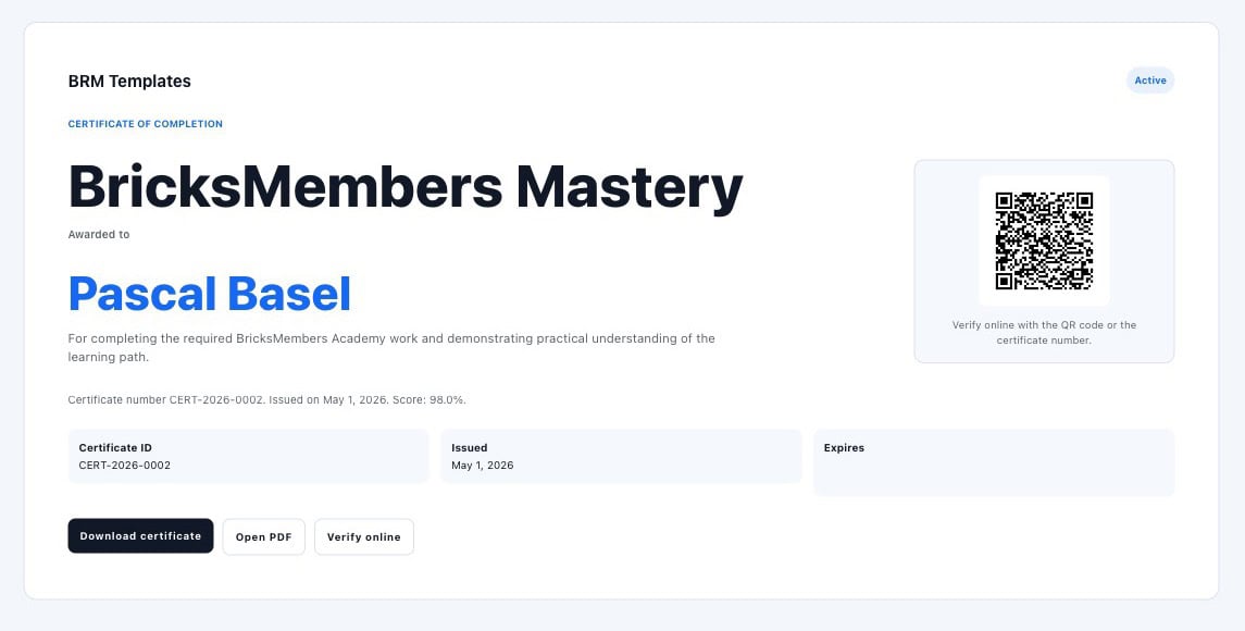 Digital certificate template