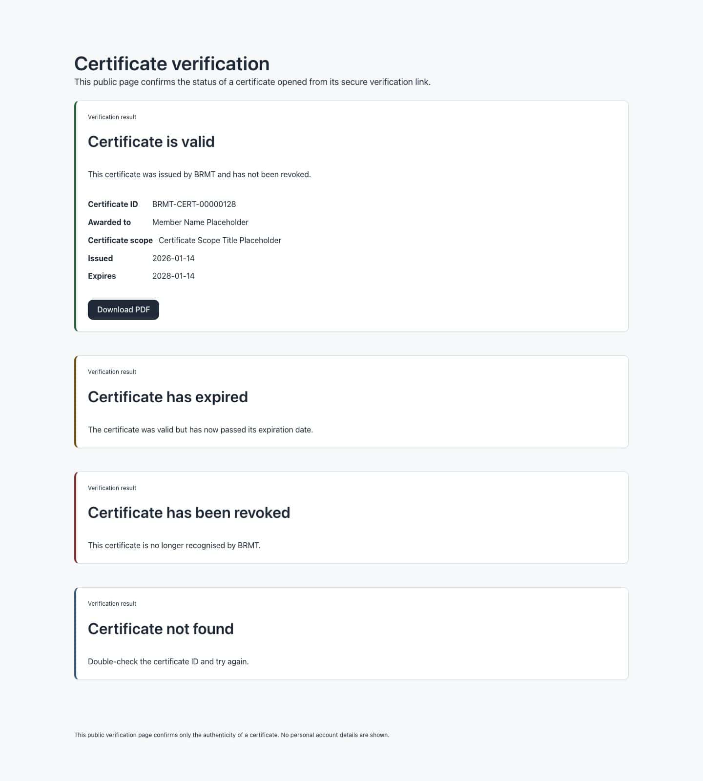Certificate verify page