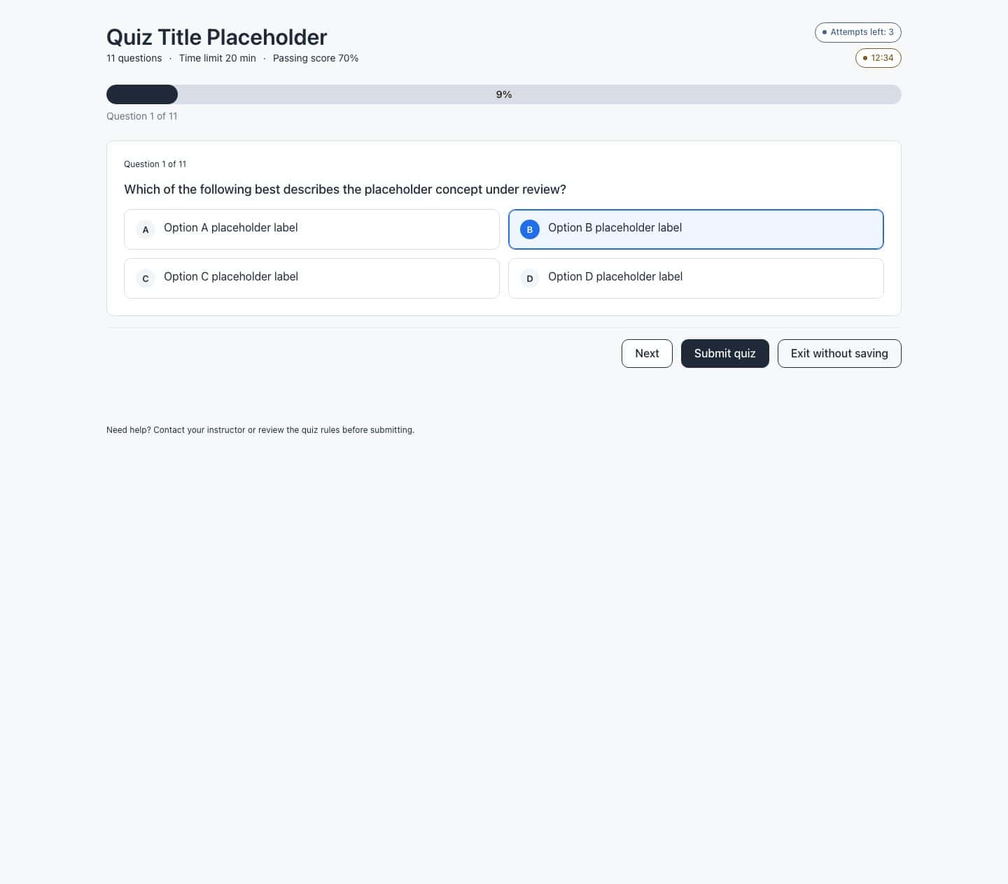 Quiz survey page