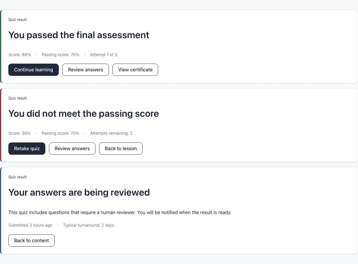 Quiz Result States