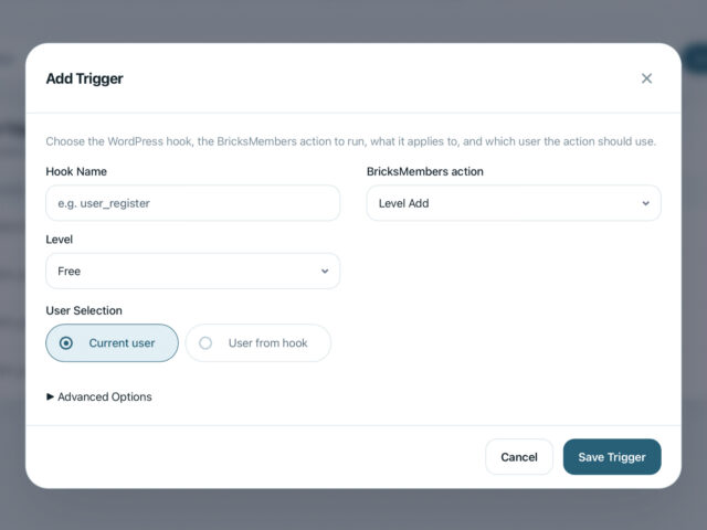 BricksMembers action triggers and level automation rules