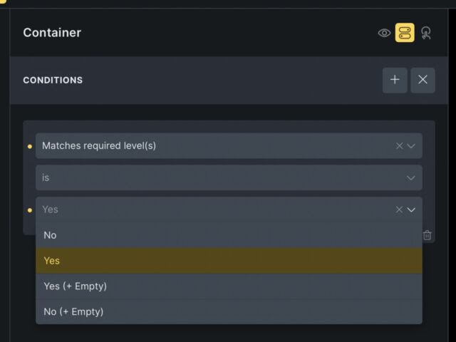BricksMembers Bricks conditions builder with membership, progress, quiz, and enrollment rules