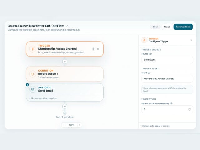 BricksMembers marketing email workflow showing signed unsubscribe URL, suppression handling, and real offer filters