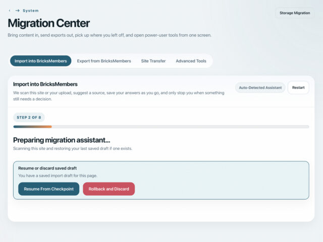 BricksMembers Migration Center import and export workflow