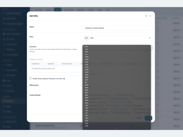BricksMembers multi-currency offer pricing with manual presentment prices and provider mappings
