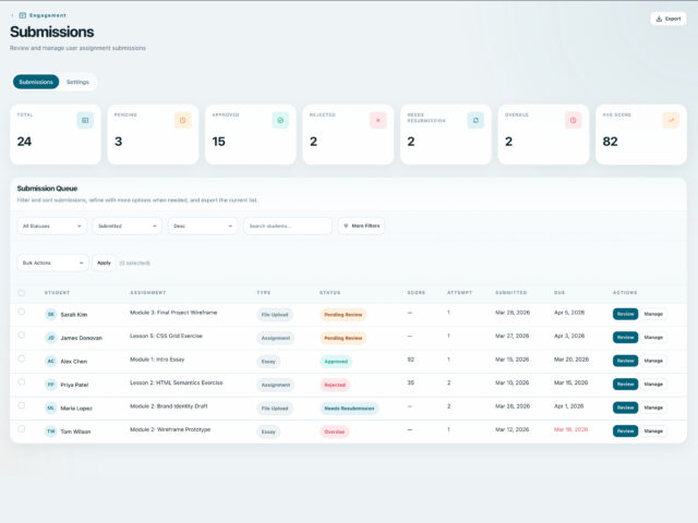 BricksMembers assignment submissions with review workflow and grading