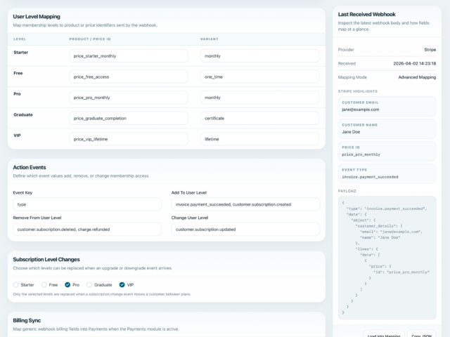 BricksMembers webhook billing with external payment provider connections