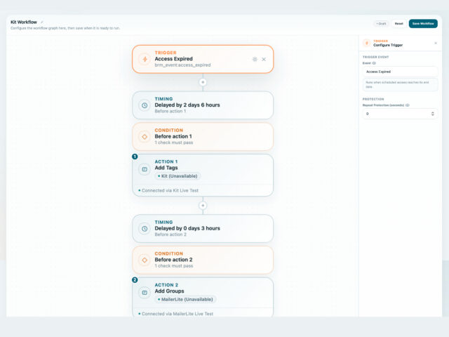 BricksMembers automation workflow builder with triggers, conditions, and actions